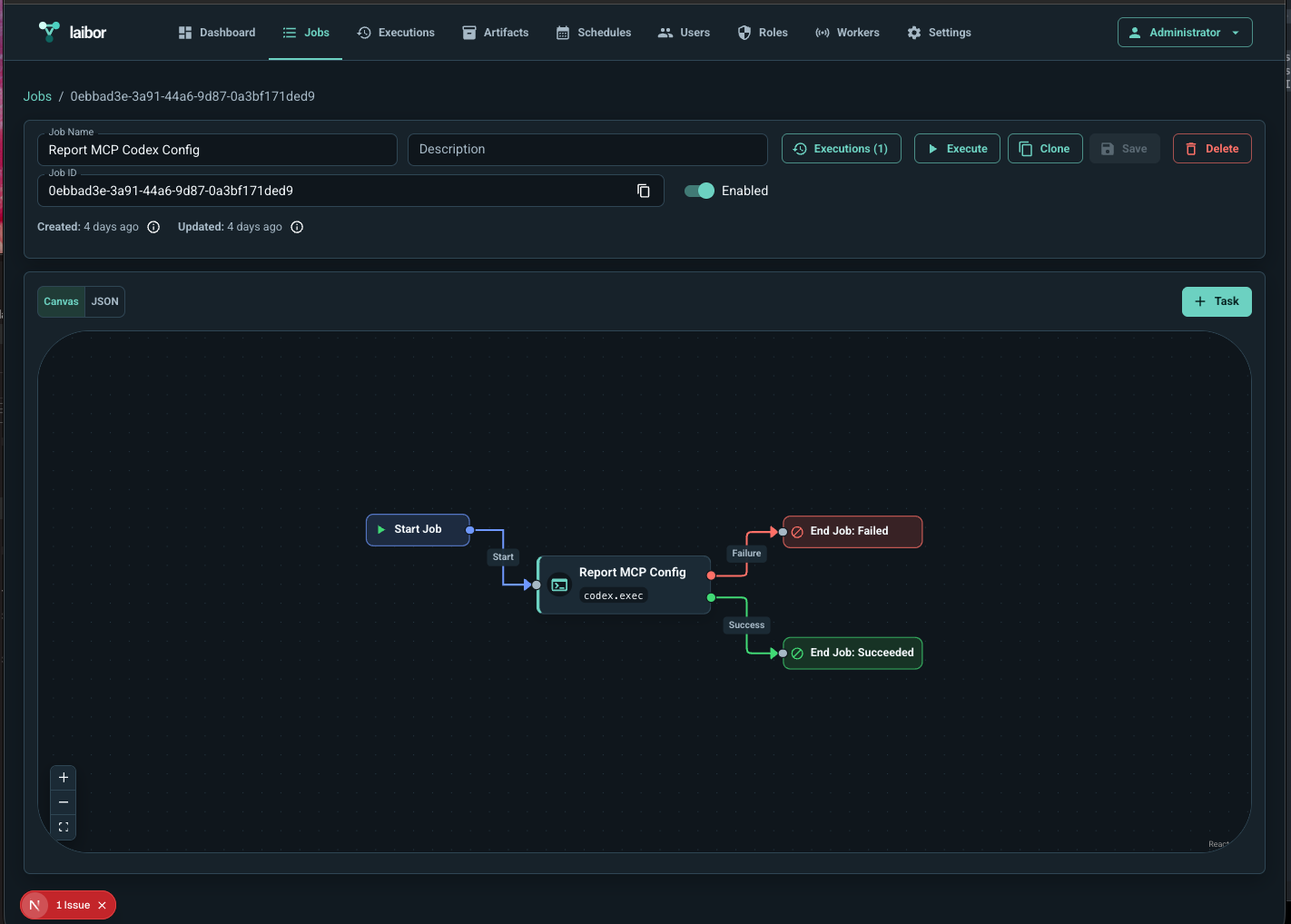 Laibor job editor in dark theme